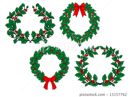Christmas holly wreaths set Christmas holly wreaths set 13157762