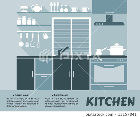Modern blue kitchen interior in flat design Modern blue kitchen interior in flat design 13157841