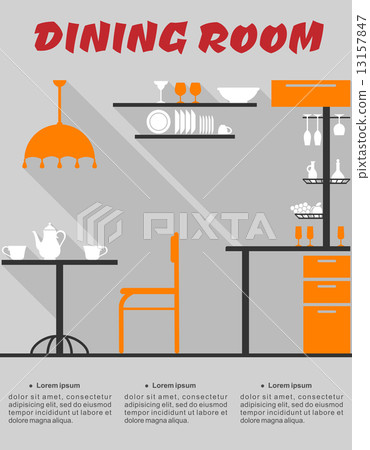 Dining room interior in flat style 13157847