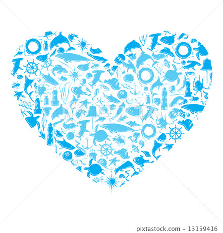 heart with marine life  13159416