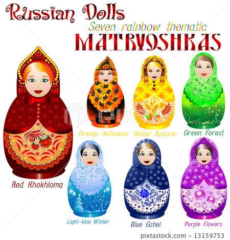 Russian dolls. Seven rainbow thematic Matryoshkas 13159753