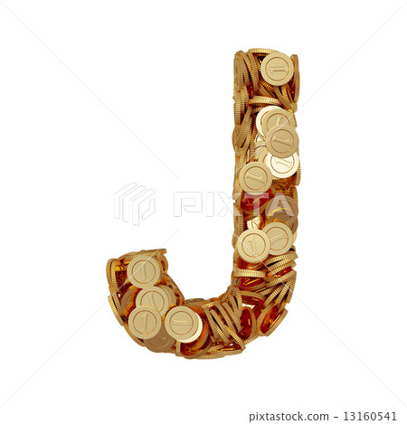 Alphabet letter J with golden coins isolated on white background 13160541