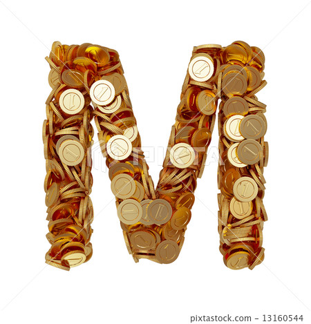 Alphabet letter M with golden coins isolated on white background 13160544