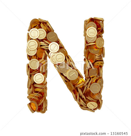 Alphabet letter N with golden coins isolated on white background 13160545