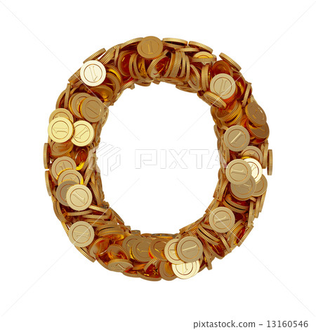 Alphabet letter O with golden coins isolated on white background 13160546