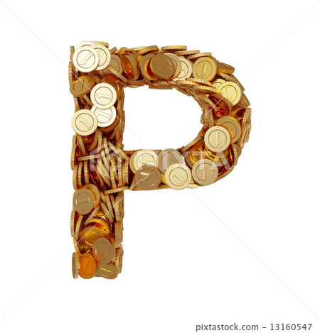 Alphabet letter P with golden coins isolated on white background 13160547
