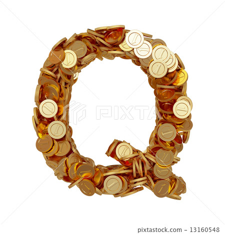 Alphabet letter Q with golden coins isolated on white background 13160548