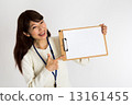 A woman holding a board (finger pointing) 13161455