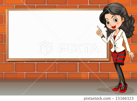 A lady standing beside the empty signboard - Stock Illustration ...