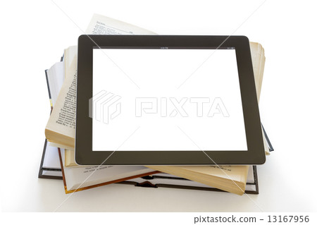 Open Books and digital tablet pc with blank screen concept Open Books and digital tablet pc with blank screen concept 13167956