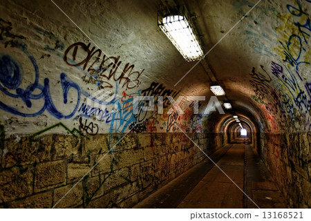 Dark undergorund passage with light Dark undergorund passage with light 13168521