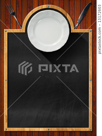Blackboard with Plate and Cutlery 13172603