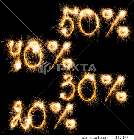 Sparkling inscription of 50%, 40%,30%, 20% on a black Sparkling inscription of 50%, 40%,30%, 20% on a black 13173724