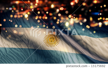 Argentina National Flag Light Night Bokeh Abstract Background 13175692