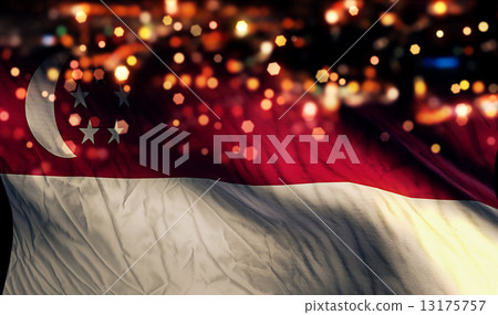 Singapore National Flag Light Night Bokeh Abstract Background 13175757