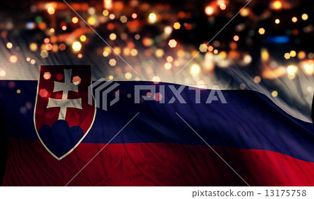 Slovakia National Flag Light Night Bokeh Abstract Background 13175758