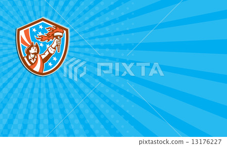 Business card American Patriot Holding Torch Flag Shield Retro 13176227