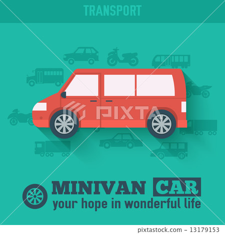 Flat minivan car background illustration concept. Tamplate for w 13179153