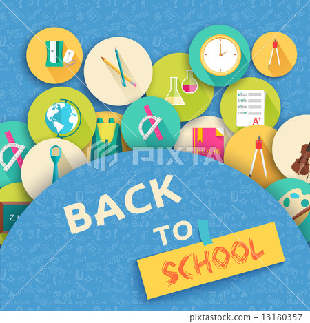 back to school abstract background of flat icons purse in shop c 13180357