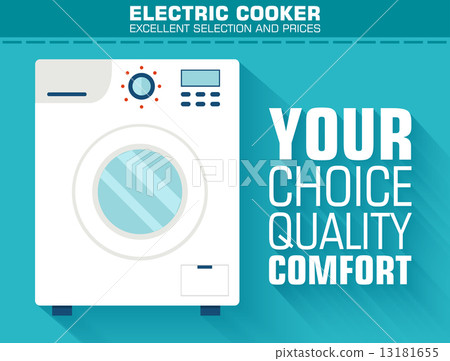 Flat washing machine with the slogan on the background with long 13181655