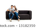 Asian Couple on Couch in White Background 13182350