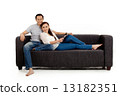 Asian Couple on Couch in White Background 13182351