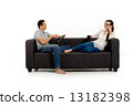Asian Couple on Couch in White Background 13182398