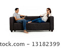 Asian Couple on Couch in White Background 13182399