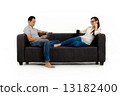 Asian Couple on Couch in White Background 13182400