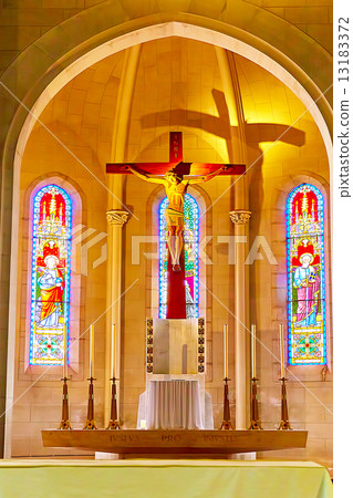 Inside in temple on top of Mount Tibidabo, the Temple of the Sacred Heart. Inside in temple on top of Mount Tibidabo, the Temple of the Sacred Heart. 13183372