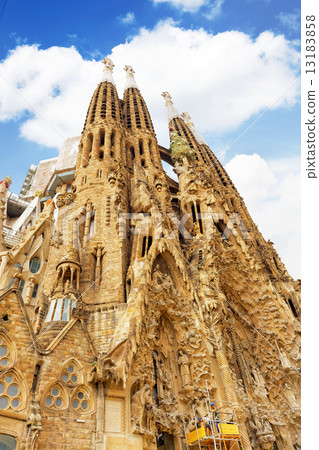 The Basilica of La Sagrada Familia against blue sky. 13183858