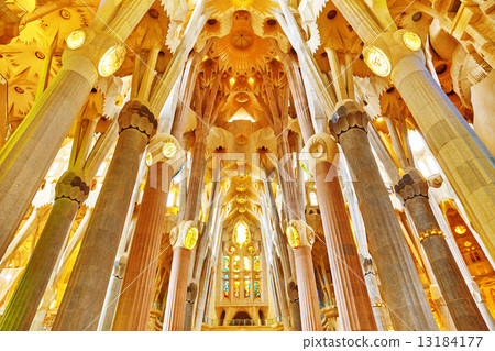 Sagrada Familia,beautiful and majestic  interior view. 13184177