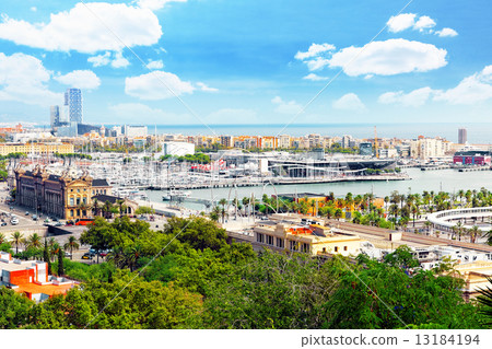 Panorama on Barcelona Seaport from Montjuic castle.Catalonia. Panorama on Barcelona Seaport from Montjuic castle.Catalonia. 13184194