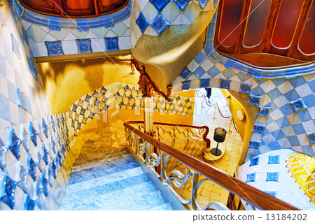 Interior and inner chambers Gaudi's  creation-house Casa Batlo. 13184202