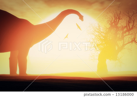 Mysterious Magical Prehistoric Fantasy Forest in the Sunset Sunrise 3D artwork 13186000