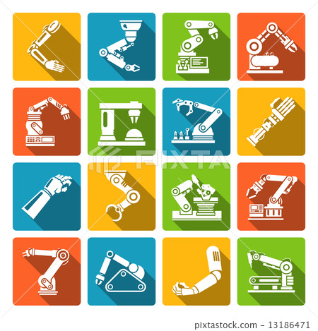 Robotic arm icons flat 13186471