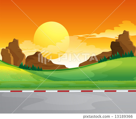 A beautiful landscape and the bright sun in the sky 13189366