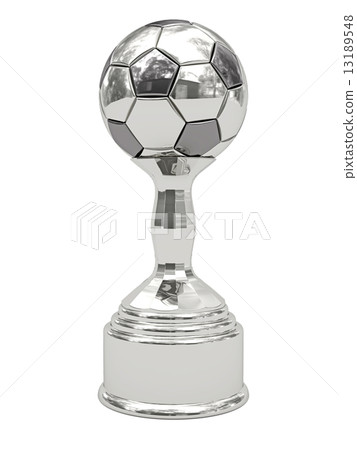 Silver soccer ball trophy on pedestal 13189548