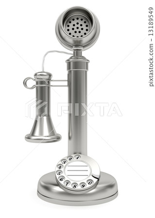 Silver retro-styled telephone on white 13189549