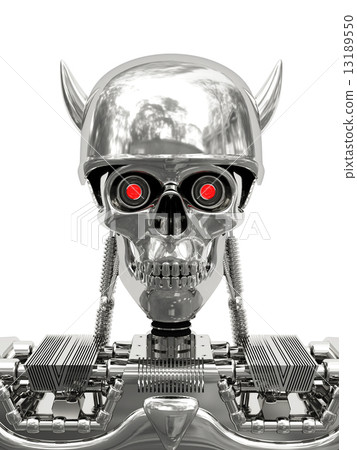 Metallic cyborg in helmet with horns Metallic cyborg in helmet with horns 13189550