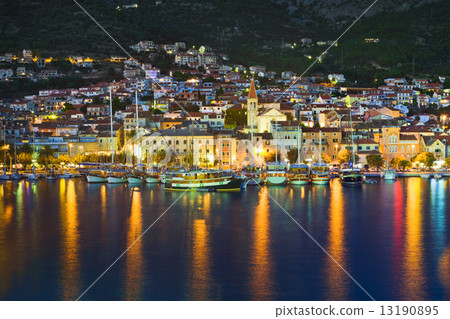 Town Makarska in Croatia at night 13190895