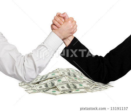 Two wrestling hands and money 13191137
