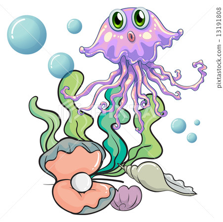 A squid under the sea with seashells A squid under the sea with seashells 13191808