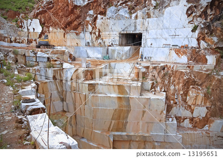 Marble mine in rainy season in Carrara, Italy. 13195651