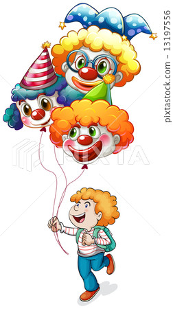 A happy young man holding clown balloons 13197556