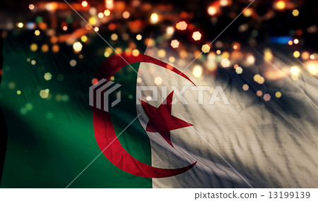 Algeria National Flag Light Night Bokeh Abstract Background 13199139