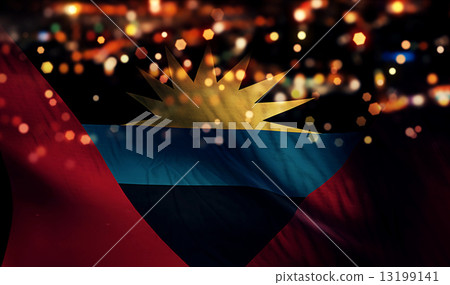 Antigua and Barbuda National Flag Light Night Bokeh Abstract Background 13199141
