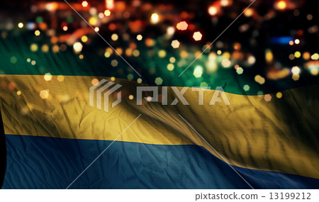 Gabon National Flag Light Night Bokeh Abstract Background 13199212