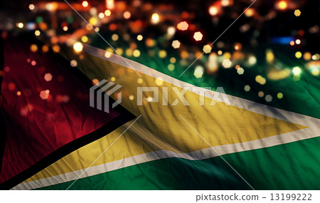 Guyana National Flag Light Night Bokeh Abstract Background 13199222