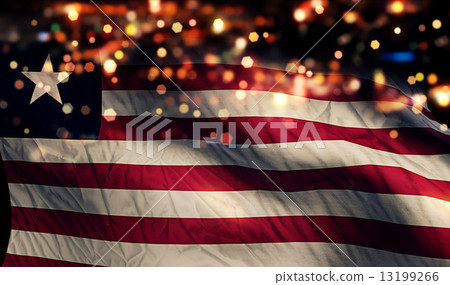Liberia National Flag Light Night Bokeh Abstract Background 13199266